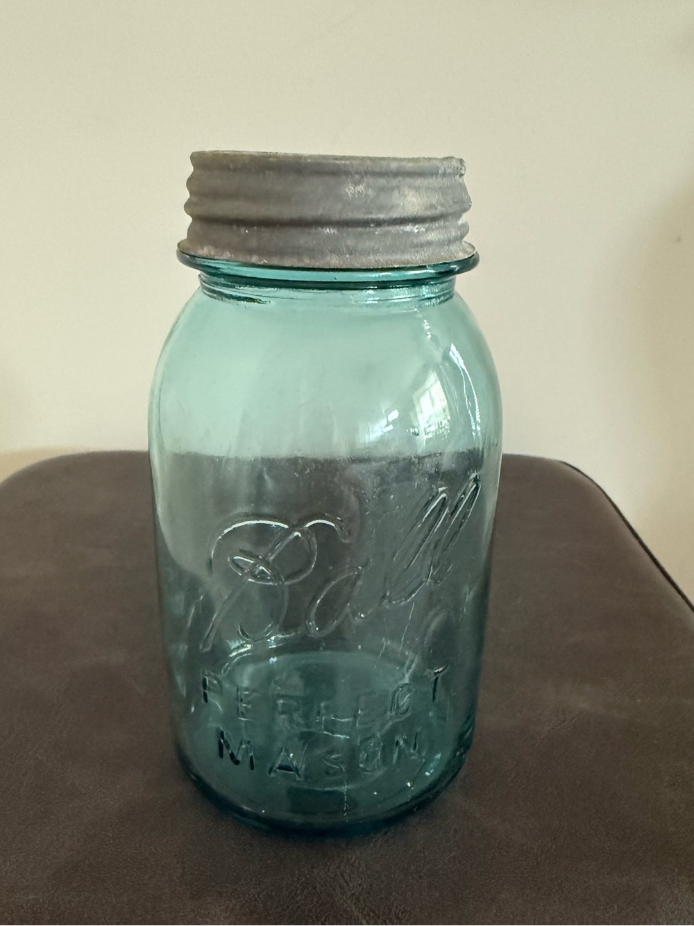 Ball Perfect Mason Aqua Antique Glass Jar with Metal Lid Vintage